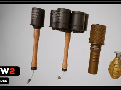 WW2 Grenades and explosives 3 FACTIONS 3D Model Pack