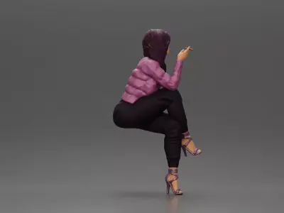 Stylish woman sitting in purple jacket posing with a cigarette 3D print model