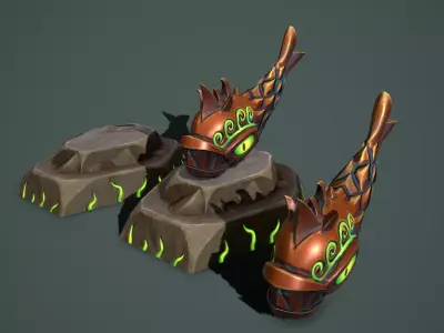 Statue angry fish Low-poly 3D model