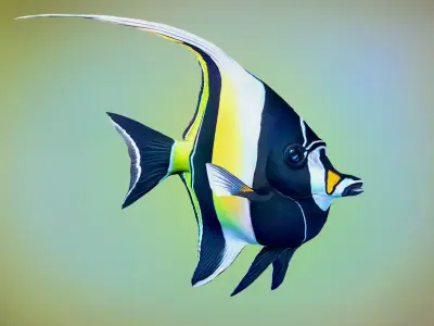 Fish Zanclus Cornutus Low-poly 3D model