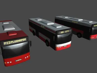 Bus collection two buses Low-poly 3D model