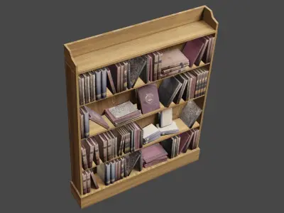 Bookcase wooden with books Low-poly 3D model