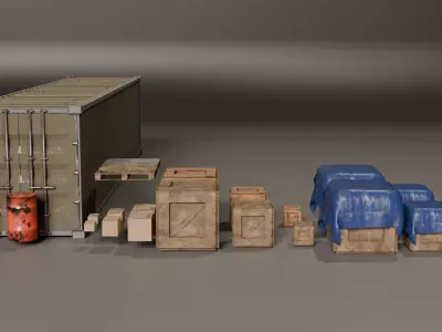 Modular Industrial Crate Pack Low-poly 3D model