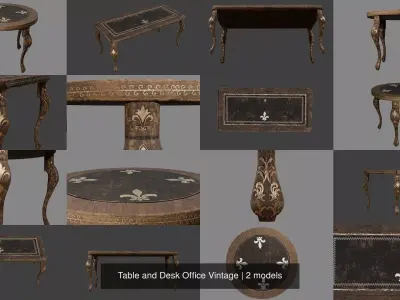 Table and Desk Office Vintage 3D Model Pack