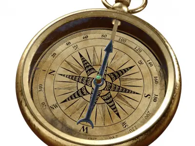 Vintage Brass Compass model with PBR textures 3D model