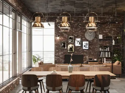 Studio Industrial style Living Room 3D model