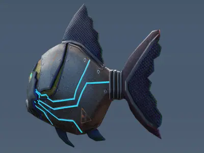 Robofish fish with glowing eyes Low-poly 3D model