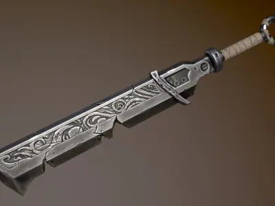 Steel Engraved Sword 03 Low-poly 3D model
