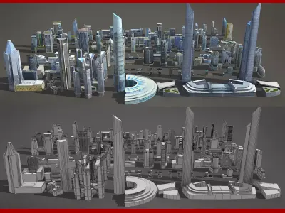 120 lowpoly buildings Low-poly 3D model