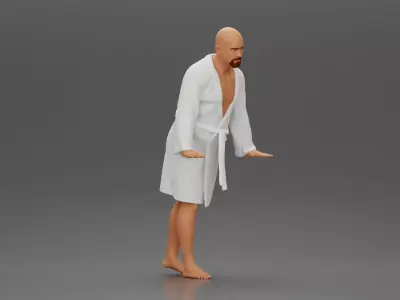 Man in White Robe Posing with Bare Feet and Open Hands 3D print model