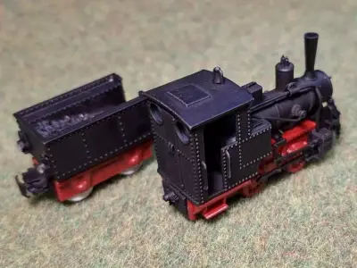 Steam Locomotive Borsig Bn2T with tender 1-87 H0e750mm resin 3D print model