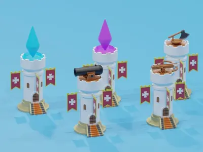 Cartoon Tower Defense Towers Collection 3D model