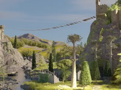 medieval castle scene made in blender 3D model