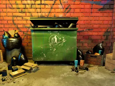 Dumpster trash with garbage bin 3d model 3D model
