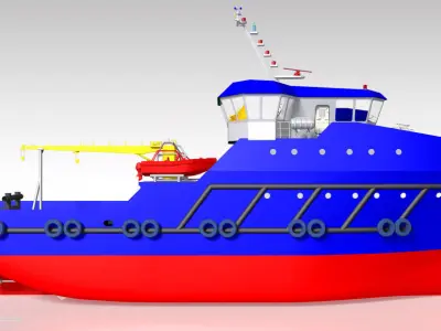 Survey Boat Ship Vessel 37 M Low-poly 3D model