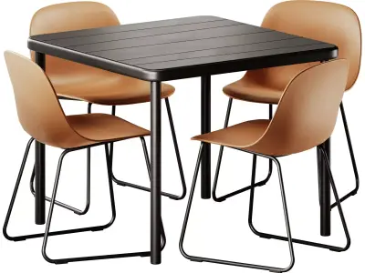 Babel D Bangi Table and Muuto Fiber Sled Base Chair 3D model