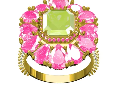 Antique Octagon Diamond Pear Cluster Cocktail Ring 3D print model