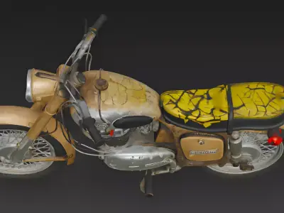 Vintage Tan Old Broken Scratched Motorcycle 3D Model 3D model