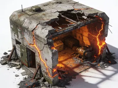 Destroyed Military Bunker with Lava Cracks 3D Model V02 Low-poly 3D model