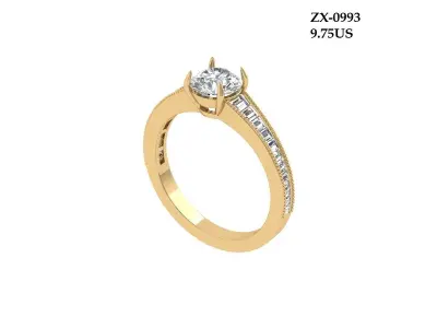 Solitaire Engagement Art Deco Ring 3D print model 53