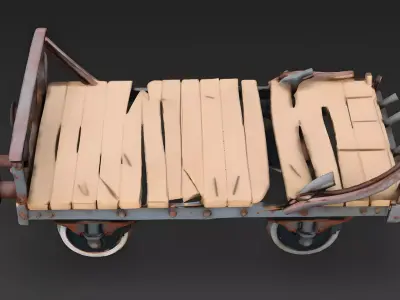 Wrecked Post-Apocalyptic Flatcar Train 3d model Low-poly 3D model