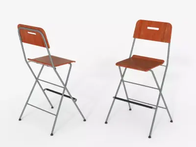 Wood  Steel Folding Bar Chair 3D model