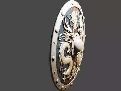 War shield with decorated with dragon  Low-poly 3D model