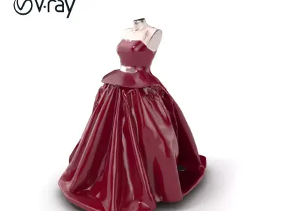 Luxurious Burgundy Evening Gown on Mannequin model pack Low-poly 3D model