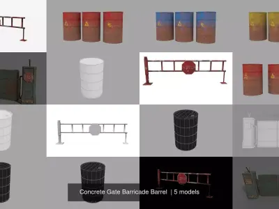 Concrete Gate Barricade Barrel  3D Model Pack