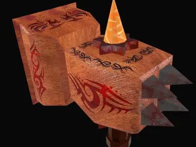 Hammer1 Lowpoly axe with design Low-poly 3D model