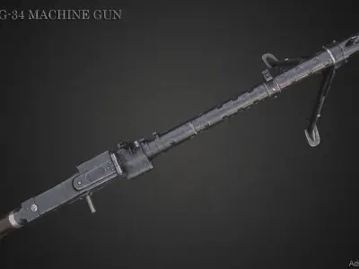MG34 WWII Machine Gun  Videogame Asset  Low-poly 3D model