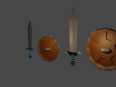 War sword and shield for game  Free low-poly 3D model