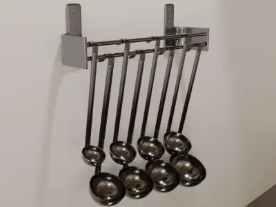 Commercial Cooking Ladles on Wall Mounted Rack Low-poly 3D model