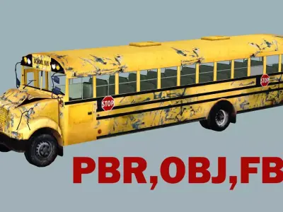 Damaged School Bus Low-Poly 3D Model Low-poly 3D model