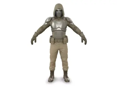 Hooded Tactical Operative With Cape Low-poly 3D model