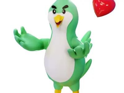 Feathers of Joy The Happy Green Parrot Mascot Tale Low-poly 3D model