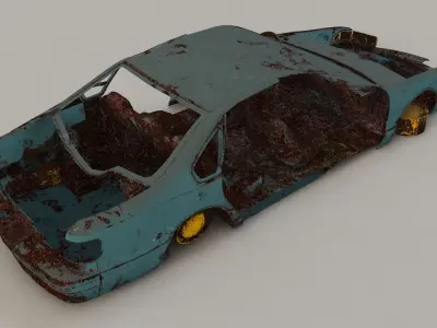 destroyed cars Low-poly 3D model by hisso