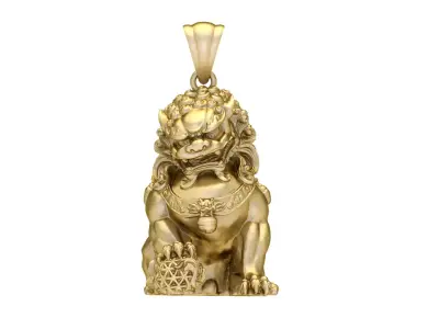 Sphinx chinese lion pendant in sterling silver 3D print model