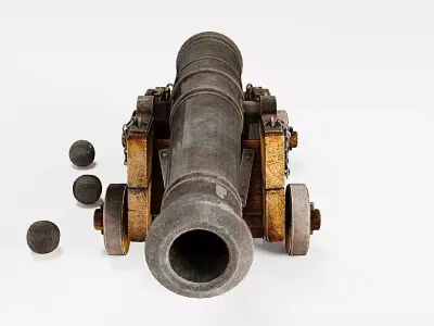Old Naval Cannon  3D Model PBR Textures Low-poly 3D model