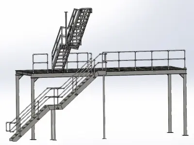 Steel mezzanine platform with two stairs 3D model