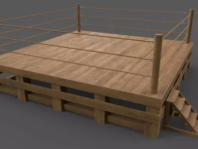 PBR Modular Wood Basic Wrestling Rings 20ftx20ft Low-poly 3D model