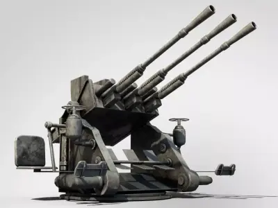 Japanese battleship machine gun of WorldWar2 Low-poly 3D model