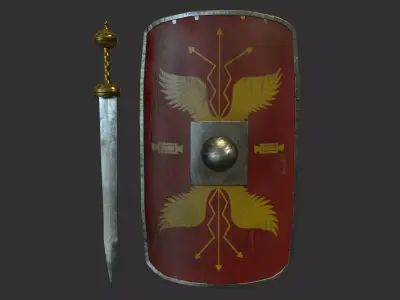 Gladius and Scutum Low-poly 3D model