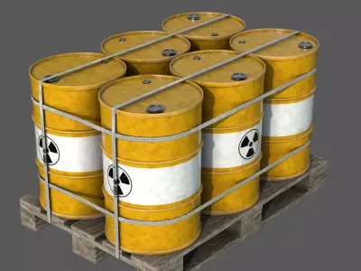 Radiactive Barrels on a Pallet Low-poly 3D model