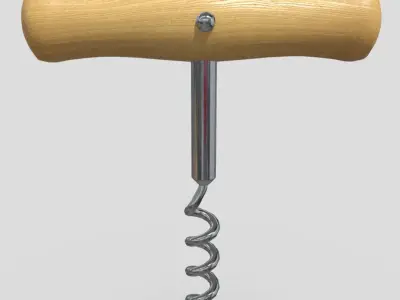 Corkscrew wooden wine Low-poly 3D model