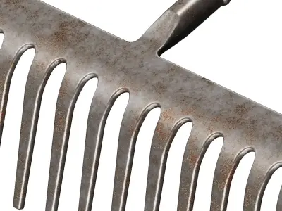 Rusty Gardening Rake Tool 3D model