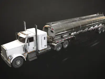 Flat Top Semi Truck Tank Trailer Low-poly 3D model