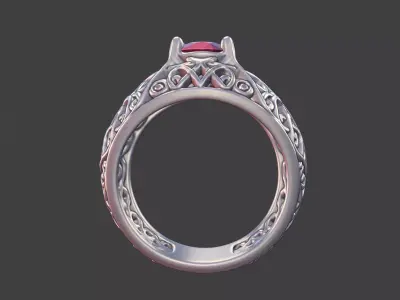 Geometric Filigree Silver Ring with Oval Faceted Gem 3D print model