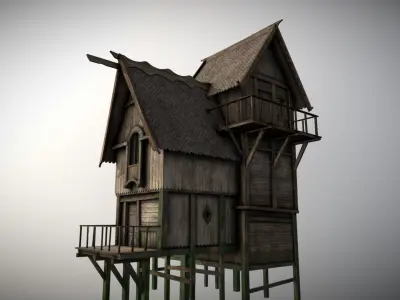 Medieval lake village - House 18 Low-poly 3D model