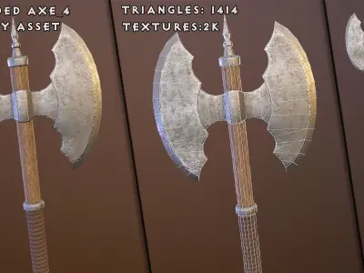 Medieval double-sided axes pack Low-poly 3D model